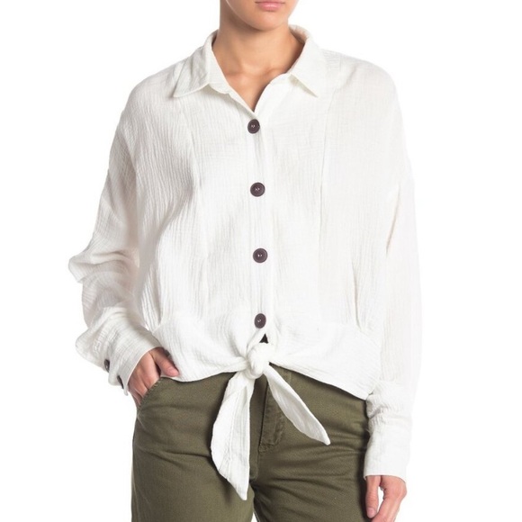 Free People Sunstreaks Tie Front Gauzy Top - Picture 1 of 12
